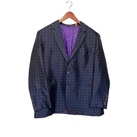 Robert Graham Other - Robert Graham Mens Navy Polka Dot Silk Blazer Jacket Purple Paisley Lining Sz 46